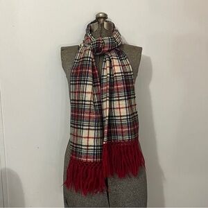Vintage Baar & Beards 100% Wool Plaid Fringe Stole Scarf Hand Knotted in Japan